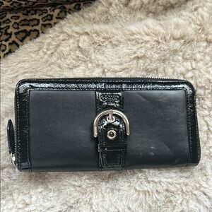Coach Black Wallet with Silver Buckle and Zipper